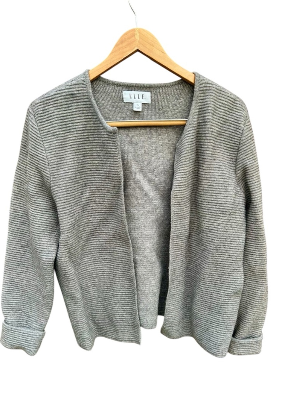 Elle Sweater Gray Open Front Ribbed Cardigan Sz. XL